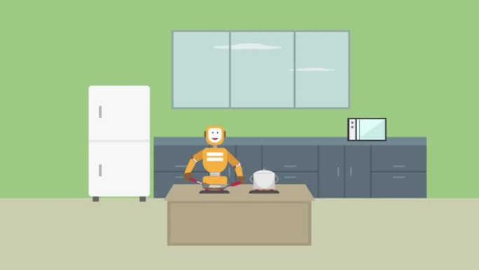 机器人动画在厨房做饭