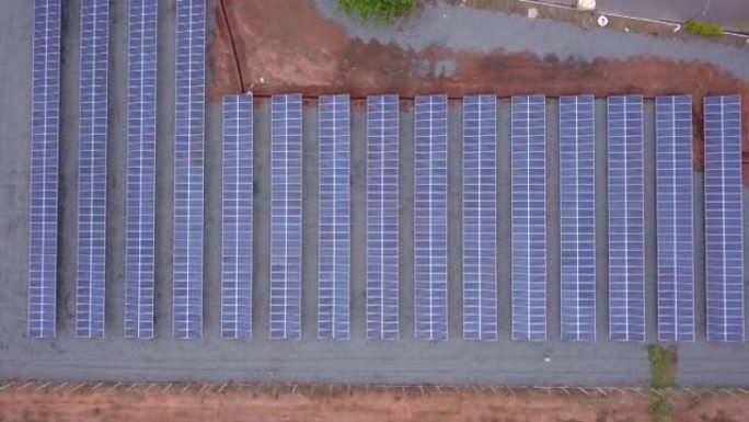 工厂使用清洁和可再生能源的太阳能电池板的鸟瞰图。无人机射击。巴西马托格罗索。环境、生态、零碳排放、清
