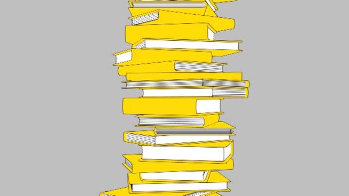 一堆孤立在灰色背景上的黄色书籍。