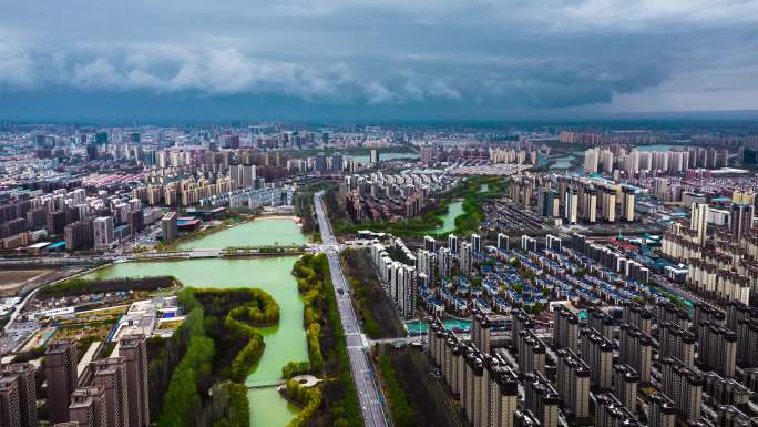 清明阴雨天城市航拍