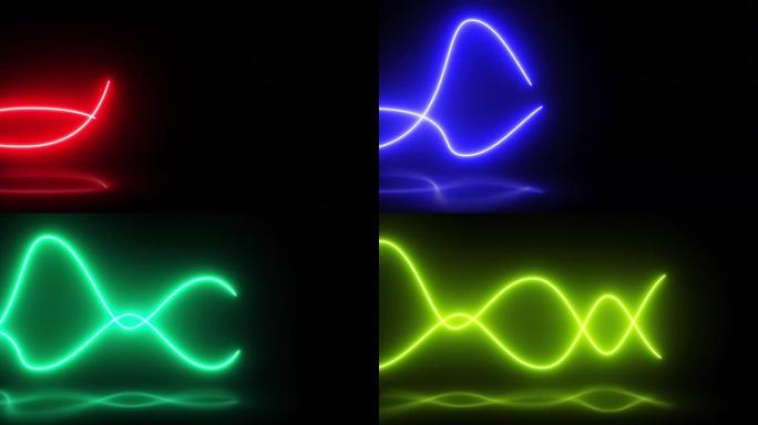 霓虹灯线向前移动和闪烁-发光线-多色条纹-4k抽象多色霓虹灯波线背景-波过渡-黑色背景上的彩色波-流