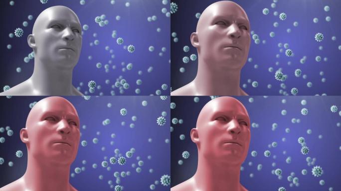 人类头部数字模型在covid 19病毒细胞上的动画