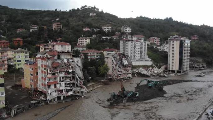 洪水袭击了土耳其的黑海省份。鸟瞰图