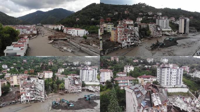 洪水袭击了土耳其的黑海省份。鸟瞰图