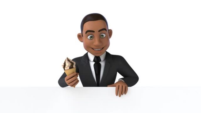 有趣的3D卡通商人与冰淇淋