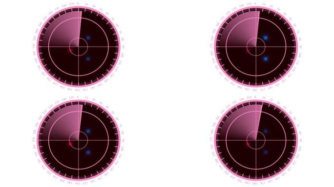 雷达屏幕概念。雷达扫描仪搜索敌机和船只。雷达扫描4k分辨率的3d视图。
