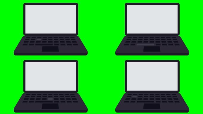 空白屏幕打字笔记本电脑的动画。
