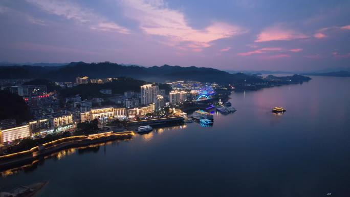 杭州淳安县千岛湖夜景航拍