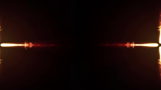 黑色上发光橙色能量电流从中心向左和向右移动的动画
