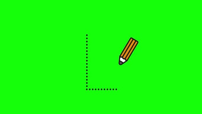 英语字母表写作教程。用隔离在绿色屏幕上的铅笔追踪字母L。儿童动画字母样本字母L的顺序书写