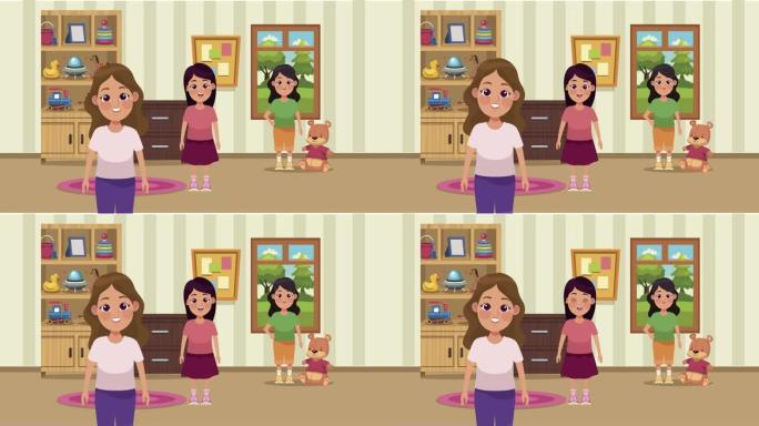 小女孩在房间里玩玩具