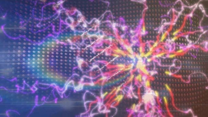 旋转的dna链，发光的七彩灯和能量波的动画