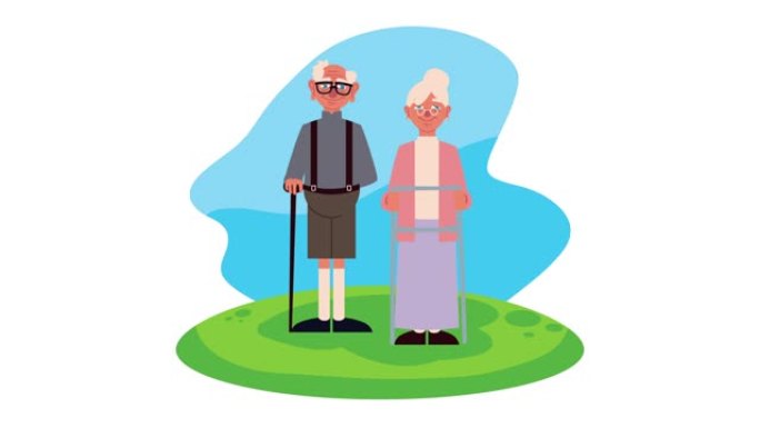 营地人物动画中的祖父母夫妇