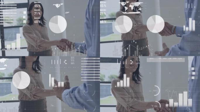商人握手时的统计和数据处理动画