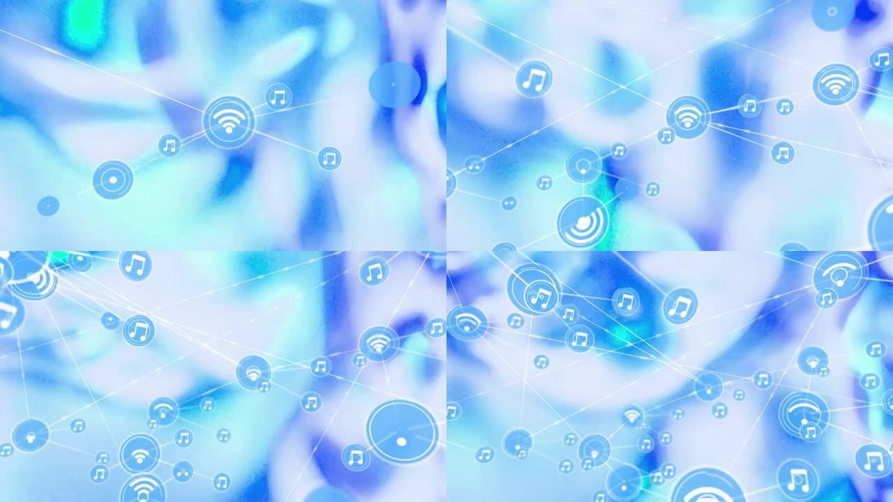 蓝色背景上连接网络的数字图标动画