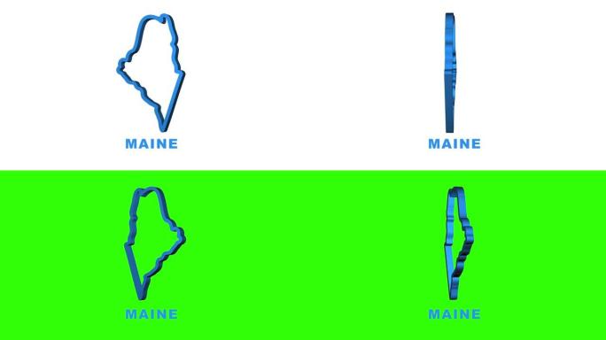 美国缅因州霓虹灯地图，阿拉巴马州轮廓。蓝色发光轮廓。运动图形。