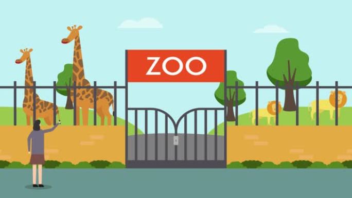 动物园里挤满了长颈鹿和狮子的人