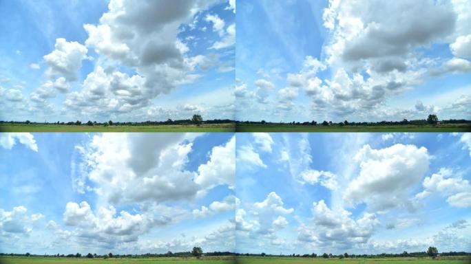 在天空中移动的云在农场美丽的自然，时间流逝