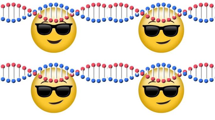 脱氧核糖核酸链的动画，白色背景上有太阳镜的表情符号图标