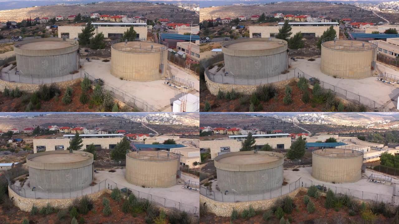 以色列耶路撒冷鸟瞰图中的大型水箱