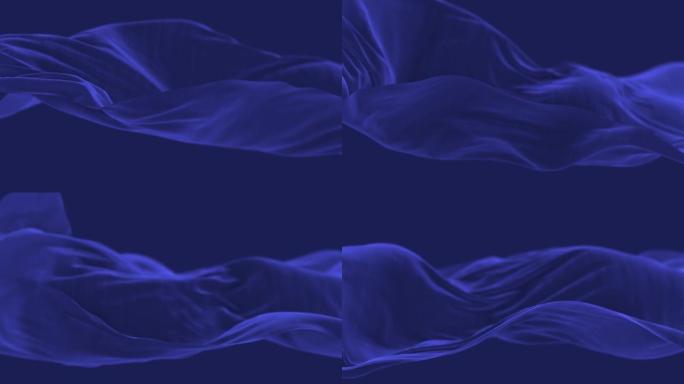 4k蓝色波浪形丝织物在风，无缝挥舞旗布环背景。