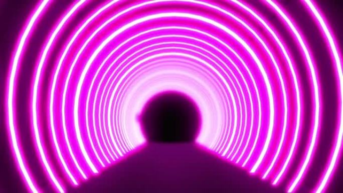 黑色背景上闪烁的粉红色霓虹灯隧道动画