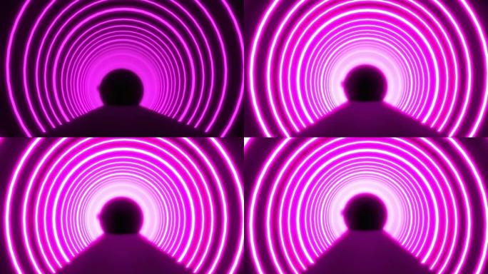 黑色背景上闪烁的粉红色霓虹灯隧道动画