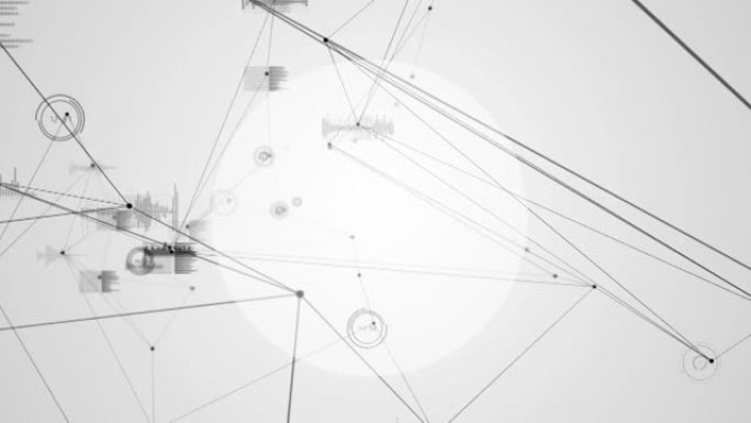 灰色背景上带有复制空间的圆形横幅上的连接网络的数字动画