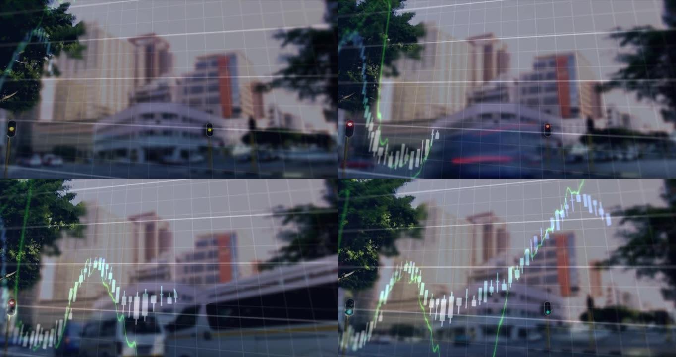 城市景观上的金融数据处理动画