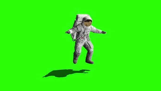 宇航员在绿色屏幕上跳跃。
