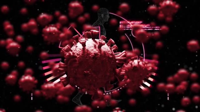 冠状病毒细胞在数据处理上的动画