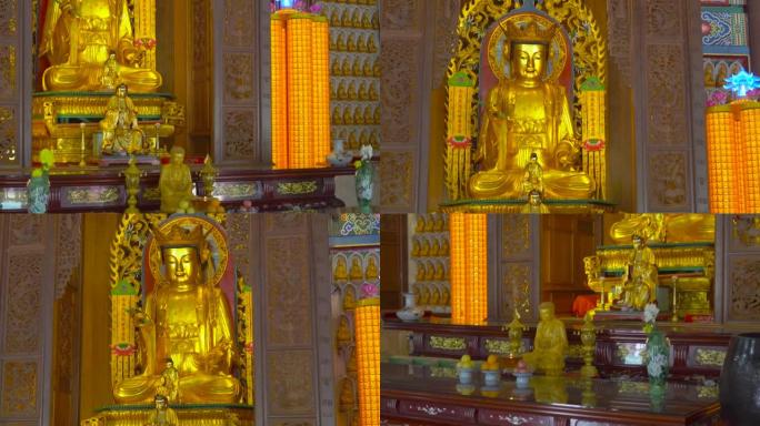 马来西亚槟城岛Kek Lok Si佛寺内的金色雕像
