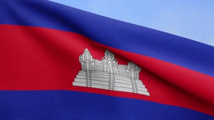 3D，柬埔寨国旗迎风飘扬。柬埔寨旗帜吹柔丝