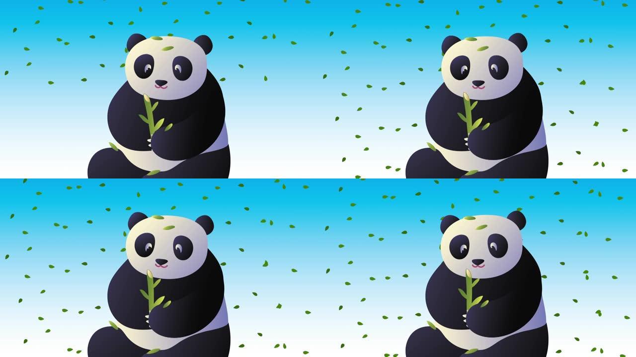 亚洲文化熊猫吃竹子动画