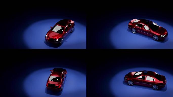 3d在蓝色背景的黑暗中渲染红色汽车