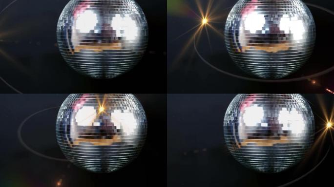 黄光在旋转迪斯科镜球上移动的动画