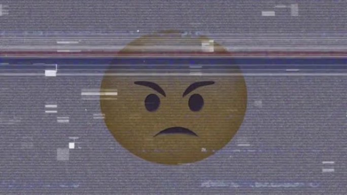 愤怒的表情符号图标在屏幕上的噪音上的动画