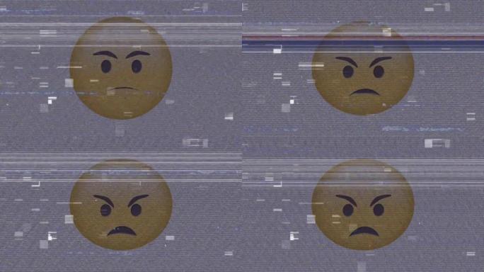 愤怒的表情符号图标在屏幕上的噪音上的动画