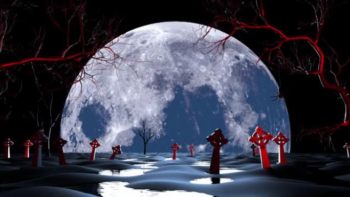 在诸圣日，一个巨大的月亮升起在墓地上空。