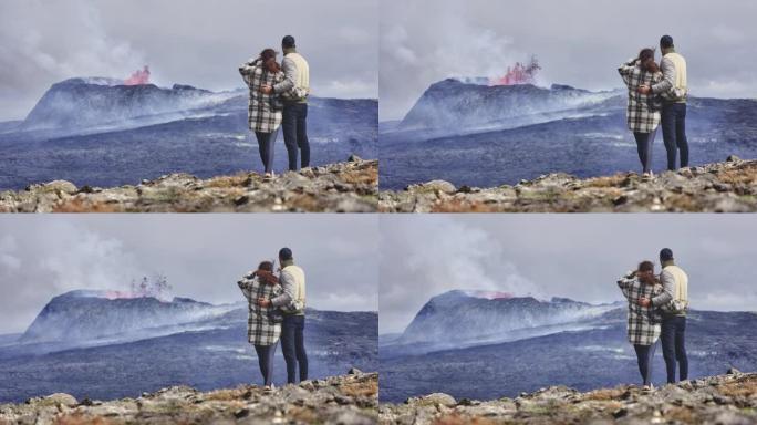 大胆的游客观察到火山爆发的惊人鸟瞰图