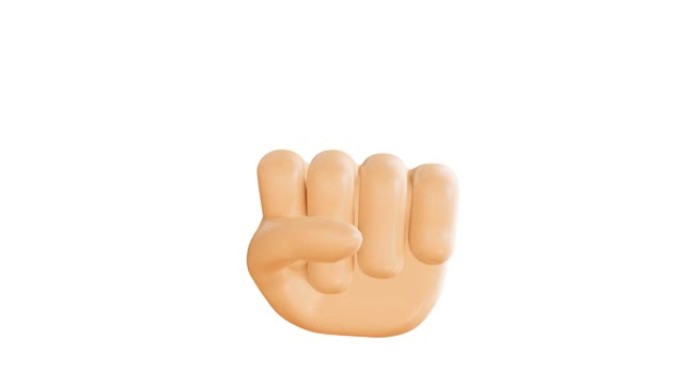 举起拳头动画。拳头手势。表情符号股票视频。表情符号按钮。3d渲染。无缝循环。孤立的背景。使用任何编辑