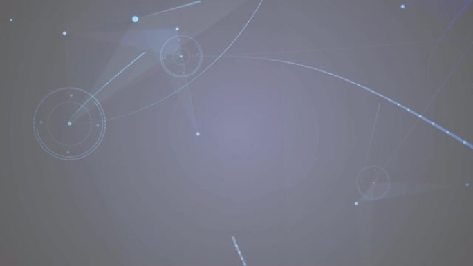 灰色背景下的浮动连接网络和光斑的数字动画