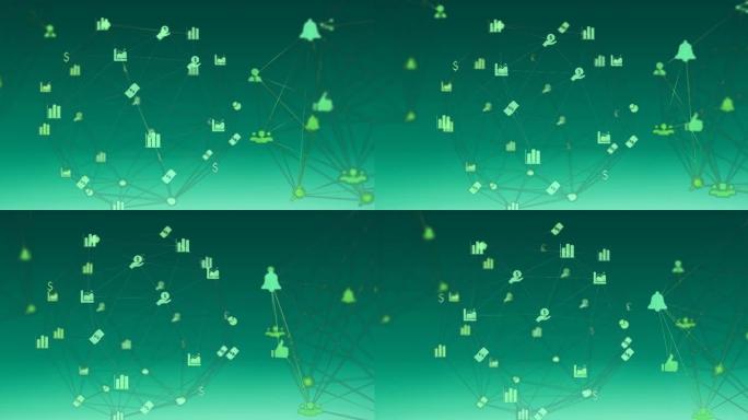 绿色背景上连接网络的动画