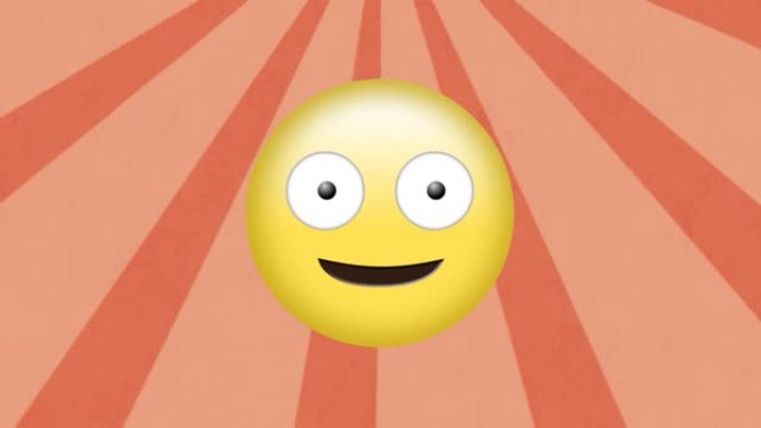 橙色背景上移动放射状光线的傻脸表情符号数字动画