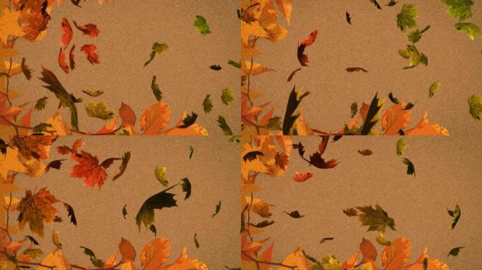 多个秋叶落在棕色背景上的动画