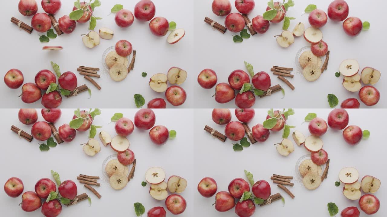 桌子上的苹果美丽的苹果和商业果汁天然水果切片