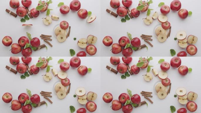 桌子上的苹果美丽的苹果和商业果汁天然水果切片