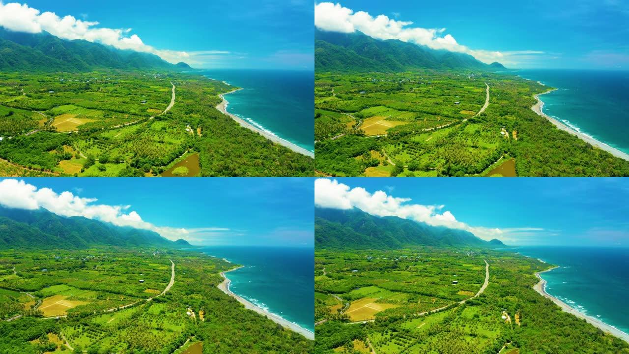 鸟瞰图美丽的海岸线和公路。，台湾。