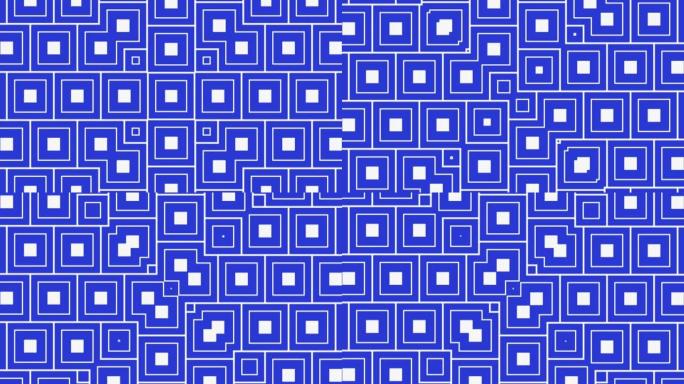 几何蓝色方形图案无缝循环动画背景，装饰风格的几何装饰，美丽的动画壁纸窗饰