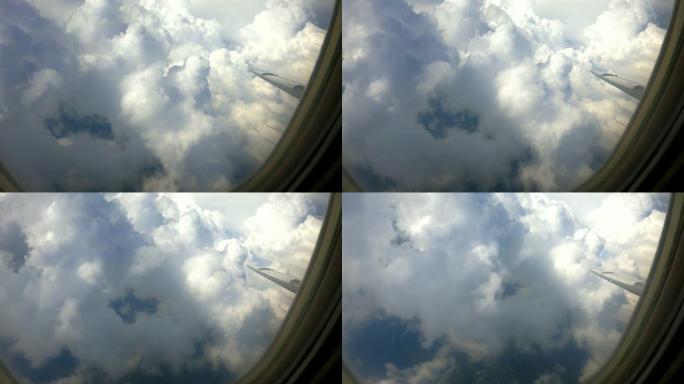 穿越白云飞行-通过飞机窗口观看